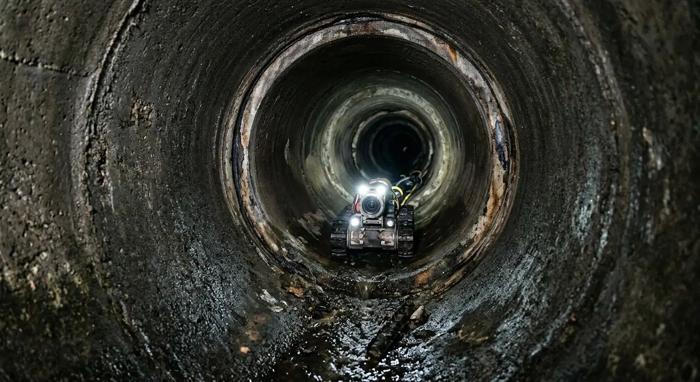 Robotic sewer camera inspecting pipe interior for Sewer Line Repair in Mapleton